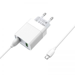 Мережевий зарядний пристрій Borofone BA39A 2 USB 18W/3A QC3.0 Micro Білий