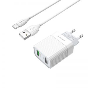Мережевий зарядний пристрій Borofone BA39A 2 USB QC3.0 Type-C Cable Білий