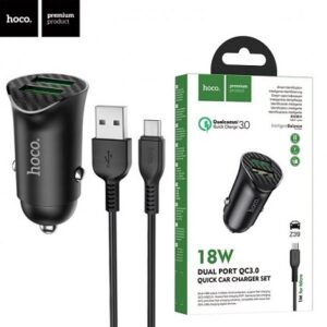 Автомобільний зарядний пристрій Hoco Z39 2USB QC3.0 2USB + USB кабель MicroUSB Black