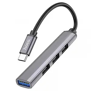 USB-ХАБ Hoco HB26 (Type-C to USB3.0+USB2.0*3) Світло-сірий
